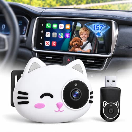 2-in-1 Baby Car Camera&Wireless CarPlay Adapter,1080P Car Seat Baby Monitor | Rear Seat Monitor Display on Wired Factory Car Screen,157°Wide Angle with picture-in-picture and easy setup,only for IOS