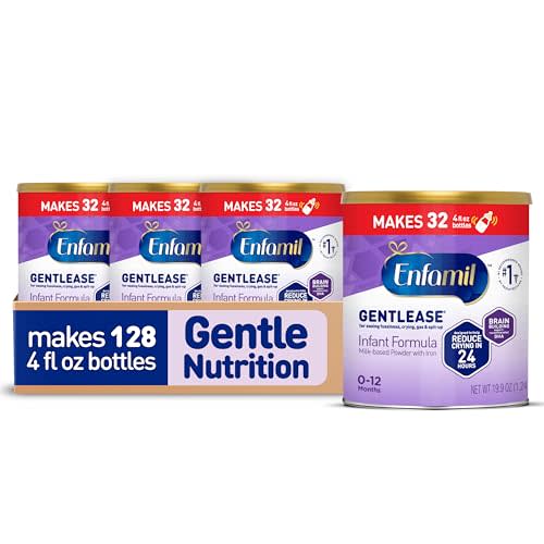 Enfamil Gentlease Baby Formula, Clinically Proven to Reduce Fussiness, Crying, Gas & Spit-up in 24 hours, Brain-Building Omega-3 DHA & Choline, Infant Formula Powder, Baby Milk, 19.9 Oz Can, 4 Count