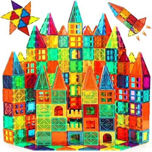FNJO Magnetic Tiles, 110PCS Magnet Building Set, Magnetic Building Blocks, Construction STEM Learning and Playing Toys for Kids, Montessori Toy for Preschool Boys Girls