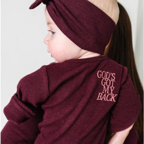 God's Got My Back Fig PJ Footless Onesie Ribbed Cotton-Bamboo Blend