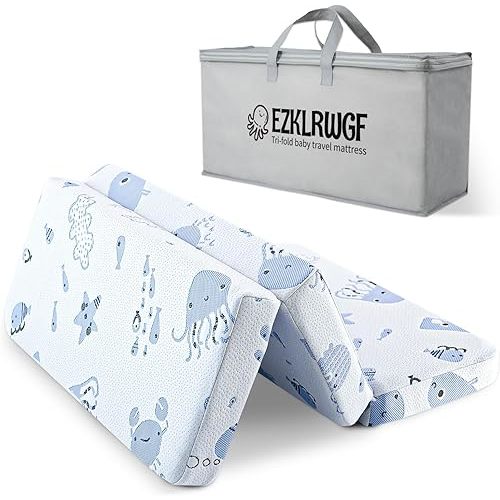 Trifold Pack and Play Mattress,38"x26" Pack N Play Mattresses Topper with Dual Sided Soft & Firm Memory Foam,Travel Portable Baby Mattress for Pack N Play with Breathable Removable Cover