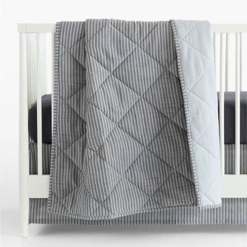 Supersoft Deep Indigo Quilted Striped 100% Organic Cotton Baby Crib Quilt