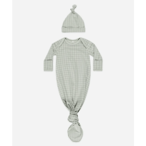Knotted Baby Gown + Hat Set || Sage Grid – Quincy Mae