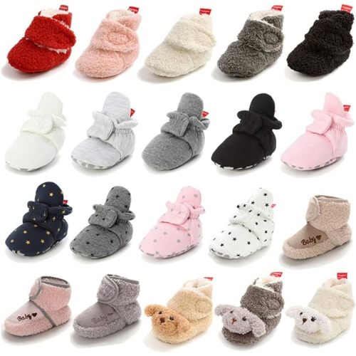 Timatego Newborn Baby Boys Girls Booties Stay On Socks Non Skid Soft Sole Infant Toddler Warm Winter House Slipper Crib Shoes 0-18 Months