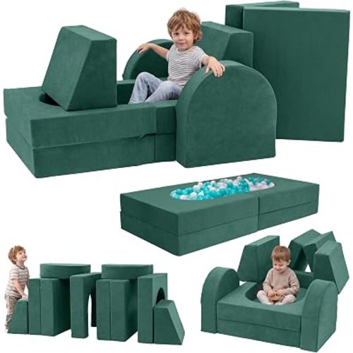 Fvkind Kids Modular Couch, 10-Piece Modular Play Sofa for Kids, Willow