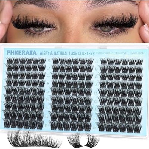 PHKERATA Fluffy Lash Clusters Wispy Eyelash Clusters Natural C Curl