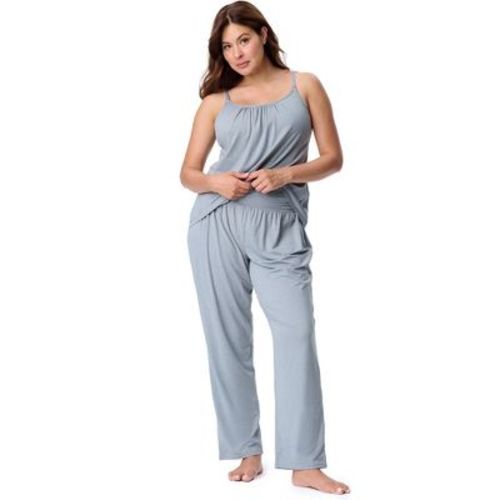 Motherhood Maternity Women's Sleeveless Swing Nursing Cami with Foldover Waistband Pant Sleep Set- Grey, Small