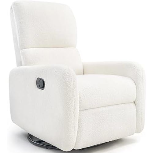 Jocisland Swivel Glider Rocking Recliner Chair for Adults, Nursery Rocker Reclining, Comfy Upholstered Single Sofa Armchair for Living Room Bedroom Nursing, Teddy White (No Side Pockets)