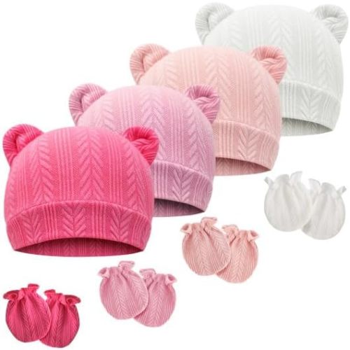 Newborn Baby Hat and Mittens Set Bear Ears Toddler Infant Beanie Caps Newborn Hospital Hat for Baby Boy Girl 0-3 Months
