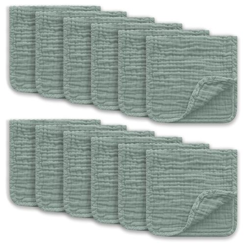Ease Cubs Muslin Burp Cloths Large 100% Cotton Hand Washcloths for Boys & Girls, Baby Essentials Extra Absorbent and Soft Burping Rags for Newborn Registry (Green, 12-Pack, 20" X10")