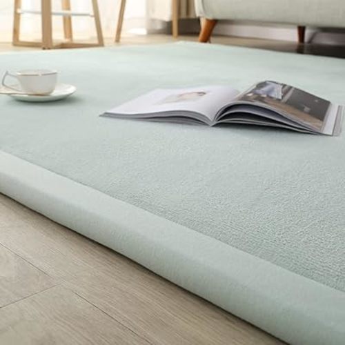 Loartee Coral Velvet Crawling Rugs (4'11"x4'11", Light Green) for Toddler Children Play Area Rugs Yoga Mat Exercise Pads Carpet