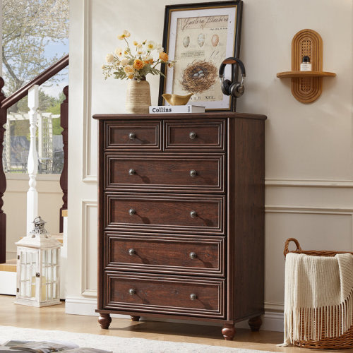 Latitude Run® Farmhouse 6 Drawer Dresser, Chest Of Drawers For Bedroom, 43.5" Tall Wood White Kids Dresser With Roman Column And Metal Handles, Storage Dressers Organizer For Living Room, Hallway, Closet & Reviews | Wayfair