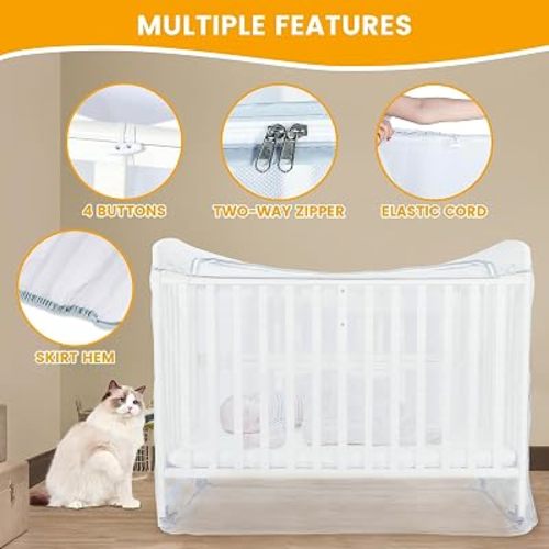 Orzbow Crib Tent Canopy - Crib Cover to Keep Baby from Climbing Out, Protects from Climbing Out and, Insects, Mosquitoes, Encrypted Baby Mosquito Net with Two-Way Self-Locking Zippers, White