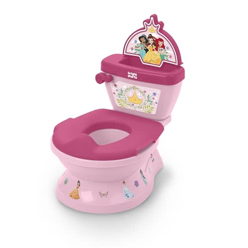 Bright Starts Disney Junior Princess My Size Potty Training Toilet, Toddler Potty Chair with Flushing & Cheering Sounds, Removable Seat with Splash Guard & Handles, Ages 18+ Months, Up to 50 lbs