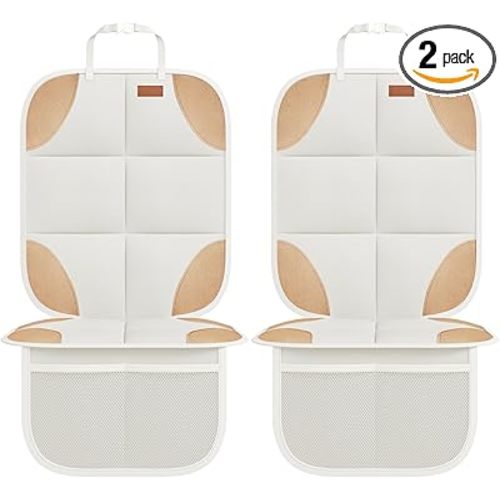 SMART ELF Car Seat Protector, 2Pack Seat Protector Protect Child Seats with Thickest Padding and Non-Slip Backing Mesh Pockets for Baby and Pet,Sedan SUV Truck (Beige Brown)