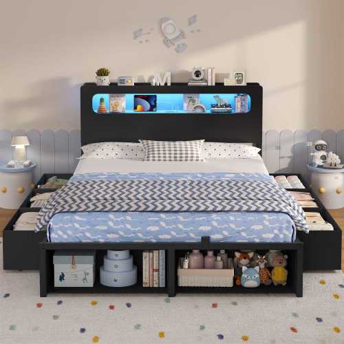 ADORNEVE Bed Frame Full Size with 6 Storage Drawers and RGB Headboard