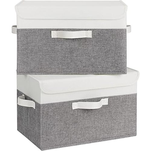 GRANNY SAYS Fabric Storage Boxes, Keepsake Box, Large Storage Bins with Lids, Closet Organizers, Toy Organizer, Storage Baskets for Shelves, White/Gray, 2-Pack