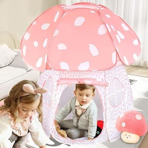 Play Tent for Kids Pop UpTent Indoor Outdoor Boys and Girls Playhouse with Exquisite Design for Imaginative Mushroom Tent by CRAWLBO Patented(Pink/Large)