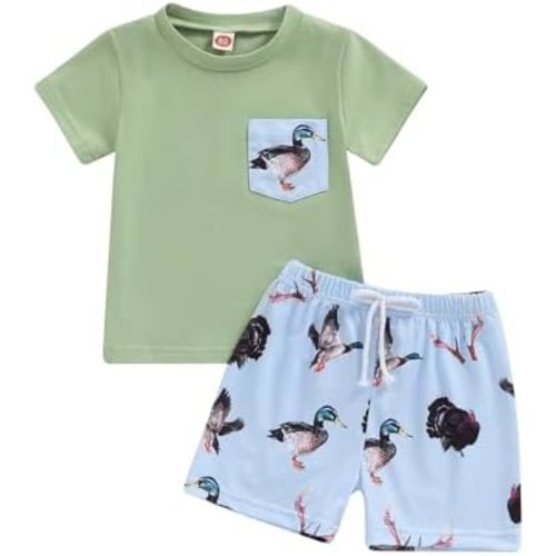 Kids Baby Boys Duck Hunter Clothes Mallard Duck Short Sleeve T-shirt Casual Shorts 2Pcs Toddler Hunting Baby Outfit
