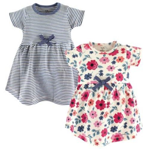 Touched by Nature Baby and Toddler Girl Organic Cotton Short-Sleeve Dresses 2pk, Garden Floral, 6-9 Months