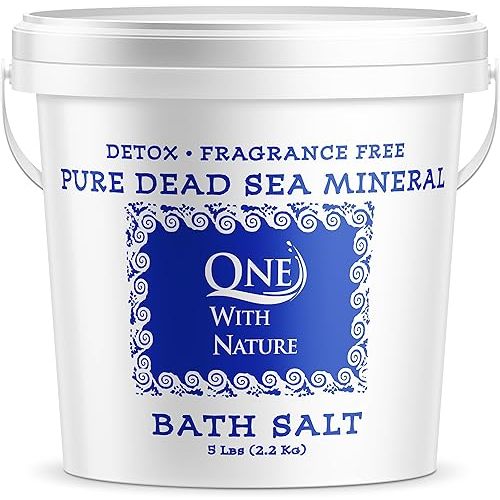 One With Nature 100% Pure Dead Sea Salt, 5Lb -Fine Bath Salts for Soaking, Body Exfoliator, 21 Essential Minerals with Magnesium, Sulphur. Fragrance-Free, Men, Women, Children. Helps Skin Conditions