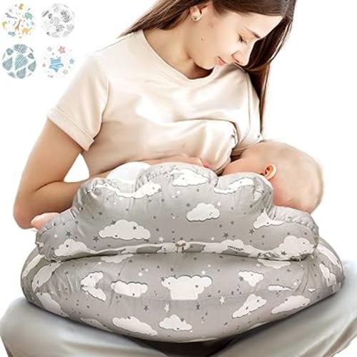 PILLANI Nursing Pillow for Breastfeeding, Breast Feeding Pillow for Mom & Baby Support, Removable Cotton Cover, Adjustable Waist Strap, Newborn Essentials Must Haves, Baby Registry Search, Baby Pillow