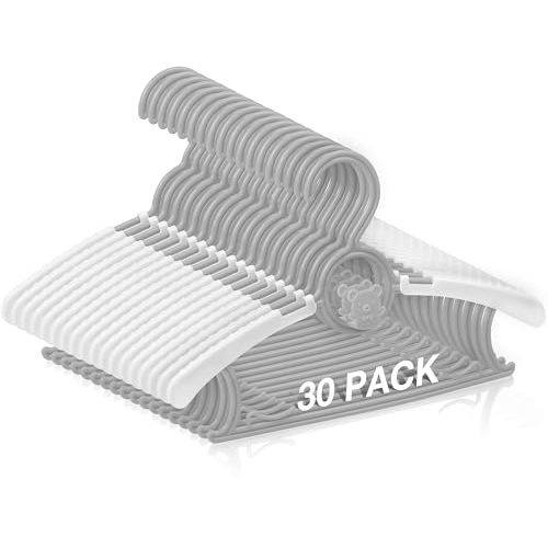 Baby Hangers 30 Pack,Non-Slip Plastic Kids Hangers for Closet, Adjustable Infant Toddler Clothes Hanger, Durable Nursery Organizer for Newborn Children(Grey)