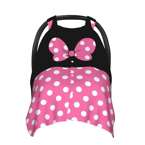 Pink Black Bow Polka Dot Car Seat Canopy Cover, Universal Fit for Infant Car Seats,Breathable,Multi-Use Nursing Cover, Gift Ready