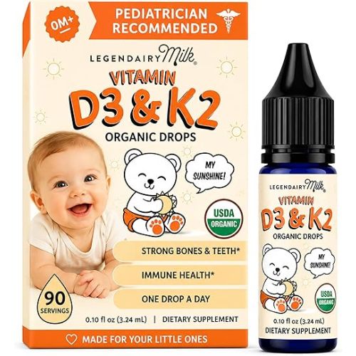 Legendairy Milk Organic Baby Vitamin D3 K2 Liquid Drops 400 IU 90 Servings