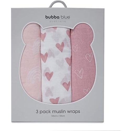 Bubba Blue Nordic Muslin Wrap 120 x 120 cm Size, Dusty Berry/Rose (Pack of 3)