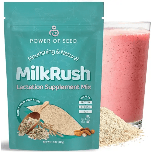 Milkrush Lactation Support for Breastfeeding-Oats Seeds & Almond Lactation Drink Mix - Enrich Milk for Breastfeeding with Superfood Omega 3, Iron & Calcium - Kosher Certified - 12oz Bag