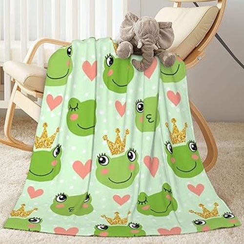 Cute Frogs Prince Bed Blanket Ultra Soft Throw Blanket All Season Warm Light Weight Cozy Plush Blankets for Home Bedroom Sofa Chair Travel, 40"X50"