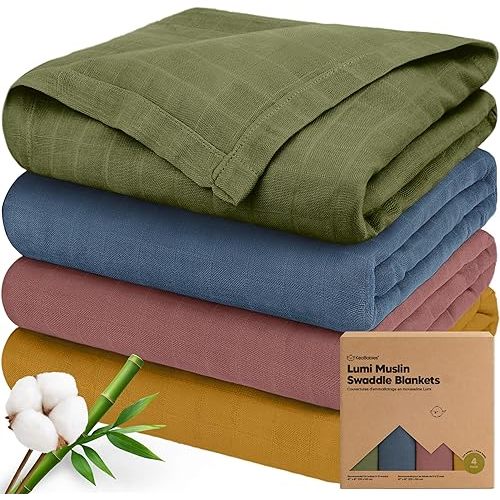 4-Pack Muslin Swaddle Blankets for Boys, Girls - Organic Baby Swaddles for Newborns, Soft & Breathable Receiving Baby Blankets for Girl, Boy, Neutral, Newborn Essentials Gift (Corals)