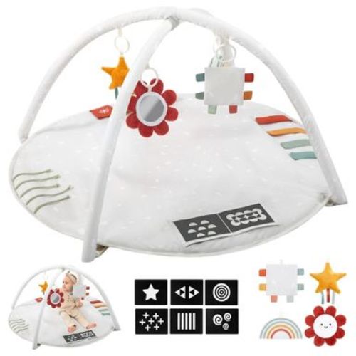 Baby Play Gym & Tummy Time Mat - Soft Cotton Mat with 6 Toys for Boys/Girls - Stylish Activity Playmat for Infant Development & Playroom Decor