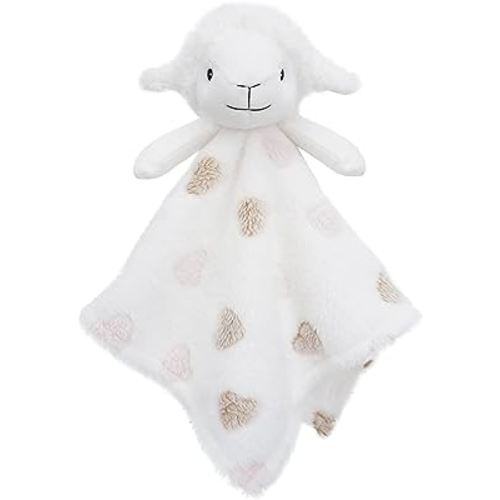 June Garden Cozy Dream Fleece Baby Security Blanket - Infants Nursery Bed Blankets - 15 x 15 inches Lovey - Stuffed Sheep Animal Plush - White