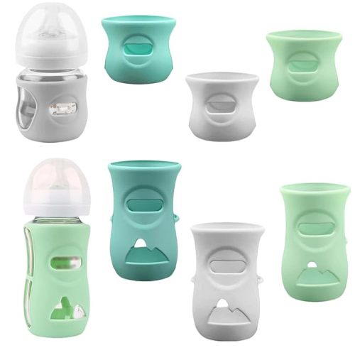 Silicone Sleeves for Avent Glass Natural Baby Bottle,6 Pack Bottles Shatter Proof Bottle Covers,Anti Flow Holder Compatible Baby Bottle 4 oz & 8 oz,BPA Free(Grey+Blue+Green)