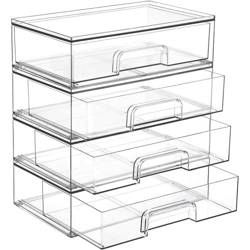 Vtopmart 12.1''W Clear Stackable Storage Drawers,2 Pack Acrylic Plastic Organizers Bins for Makeup Palettes, Cosmetics, and Beauty Supplies,Ideal for Vanity, Bathroom,Cabinet,Desk Organization