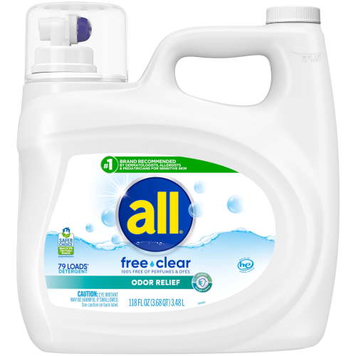 all Free Clear Liquid Laundry Detergent, Odor Relief, 118 oz, 79 Loads