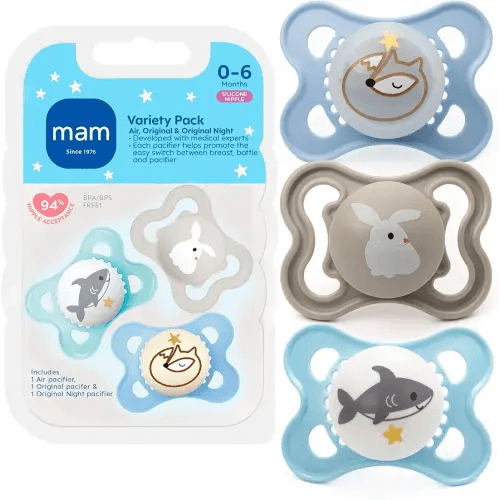 MAM Pacifier 0-6 Months Variety Pack, BPA-Free, Silicone Nipple, 3 Pack