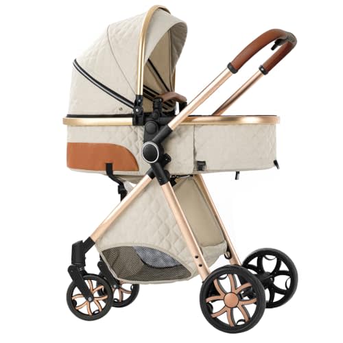 2 in 1 Baby Stroller,Infant Stroller Convertible,High Landscape Baby Carriage,Foldable Pushchair with Adjustable Canopy(White)