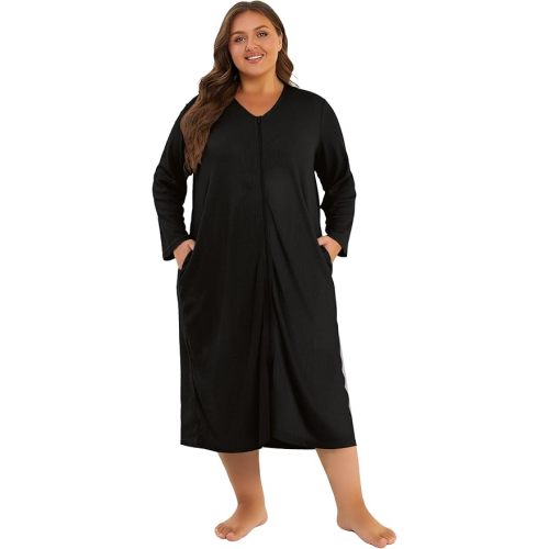 Hellomamma Womens Zipper Waffle Robes: Plus Size Long Sleeve Robe Lightweight Bath Loungewear for Maternity Postpartum