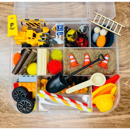 Construction Sensory Kit | Busy Box | Non-toxic Kinetic Sand | Birthday Favors