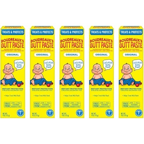 Boudreaux's Butt Paste Original Diaper Rash Cream, Ointment for Baby, 4 Oz (Pack of 5)
