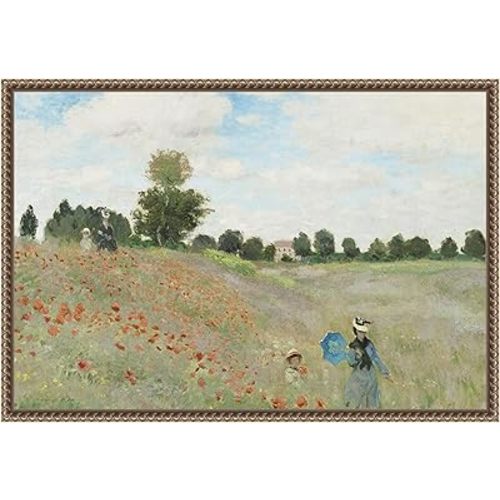Amanti Art Framed Canvas Wall Art 16x23 The Poppy Field near Argenteuil by Claude Monet, Framed Wall Art Canvas, Landscapes Artwork, Traditional Decor, Medium Poster Painting for Living Room, Bedroom