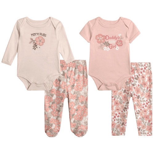 Duck Duck Goose Newborn Baby Girl's Layette Outfit Set - 4 Piece Baby Girls Cotton Clothing Set (0-9M)