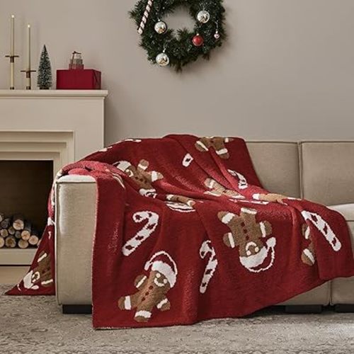 WDCOZY Christmas Throw Blanket Gingerbread Man Reversible Super Soft Knitted Blankets Couch Bed Sofa Microfiber Warm Cozy Lightweight Fluffy Fuzzy Fall Cute Blanket Winter 50x60 Inches