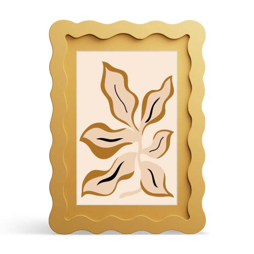 iRahmen 5x7 Picture Frame with Mat for 4x6, Wavy Edge Wooden Photo Frame for Wall Hanging, Yellow, 1 Pack