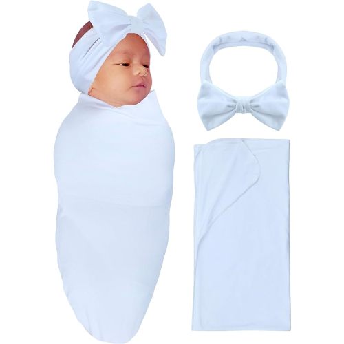 RATIVE Stretchy Swaddle Blanket Receiving Blankets with Headband Cap for Unisex Newborn Baby 0-3 Months Boys Girls