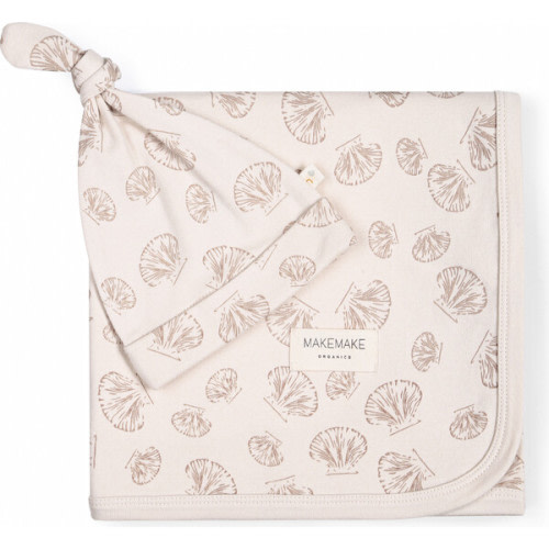 Organic Swaddle Blanket & Hat, Seashells - Makemake Organics Swaddles & Sleep Bags | Maisonette