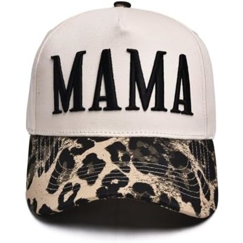 Women’s Mama Trucker Hat Trendy, Embroidered Adjustable Mom Baseball Cap, Two-Tone Ponytail Hat for Outfits